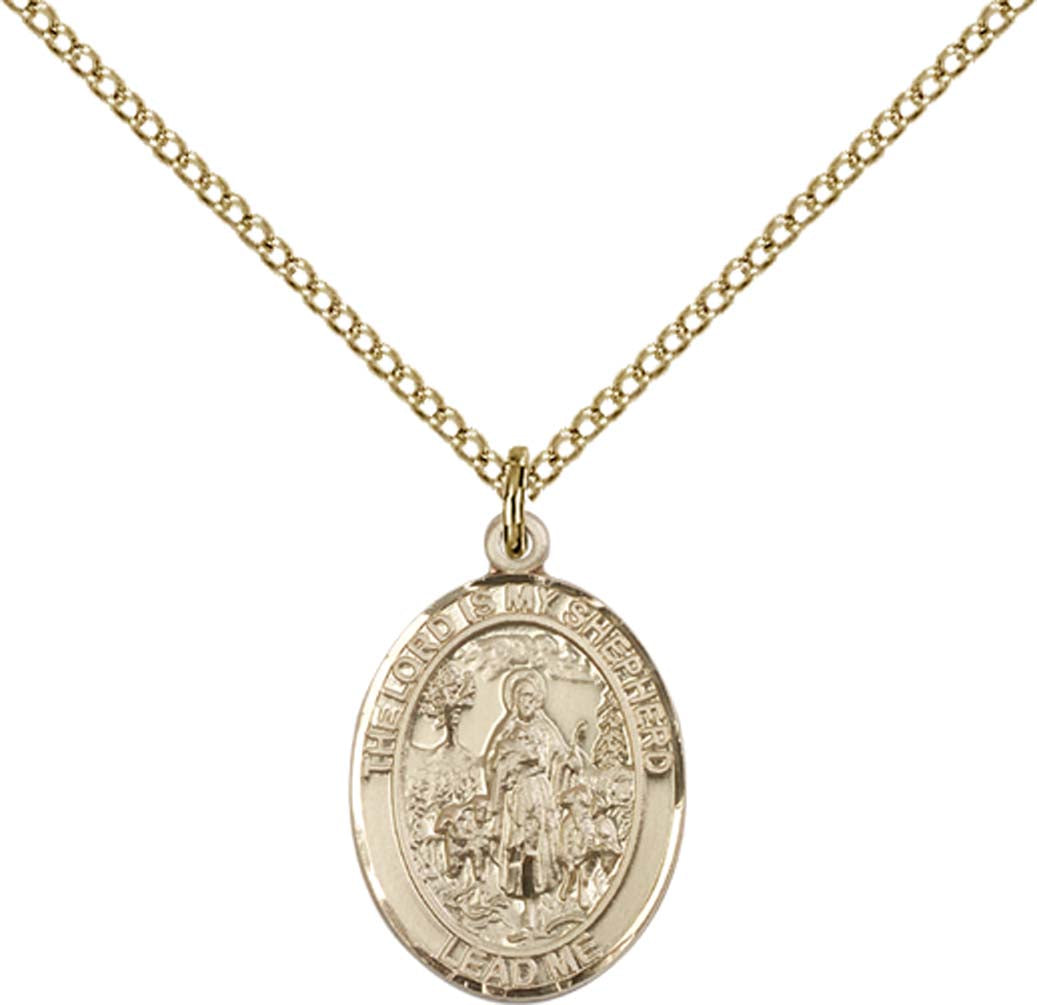 14kt Gold Filled Lord Is My Shepherd Pendant with 18 inch Gold Filled Light Curb Chain - Medium