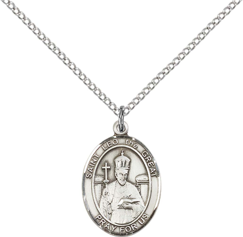 Sterling Silver St. Leo the Great Pendant with 18 inch Sterling Silver Light Curb Chain