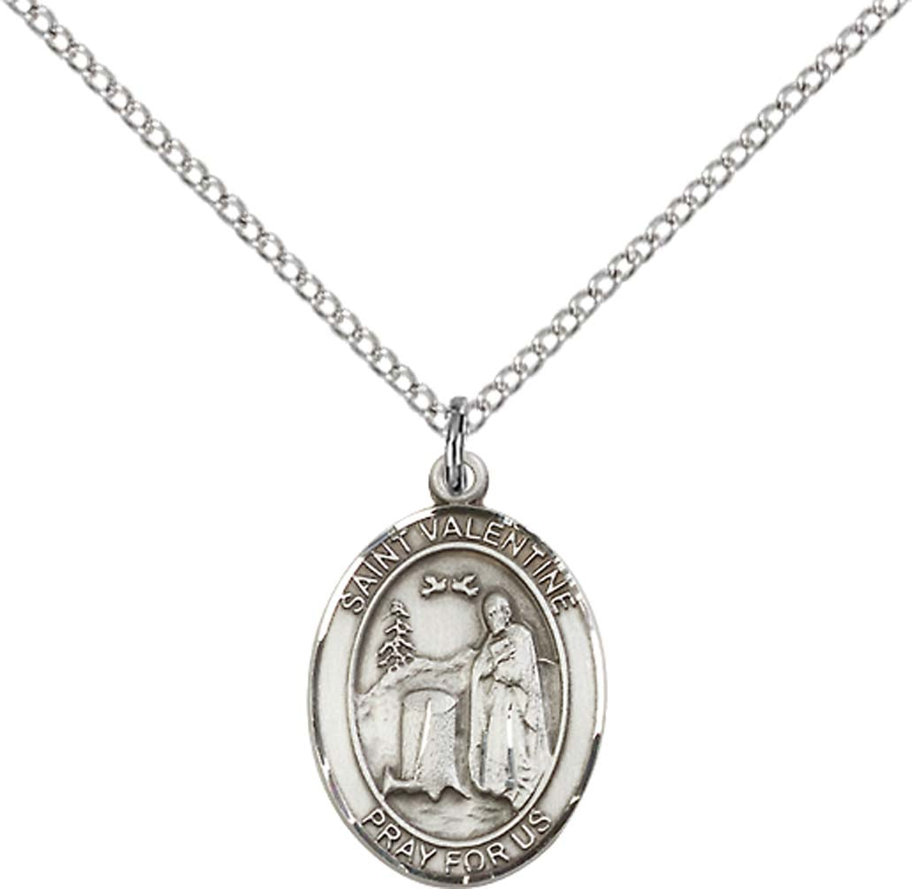 Sterling Silver St. Valentine of Rome Pendant with 18 inch Sterling Silver Light Curb Chain - Medium
