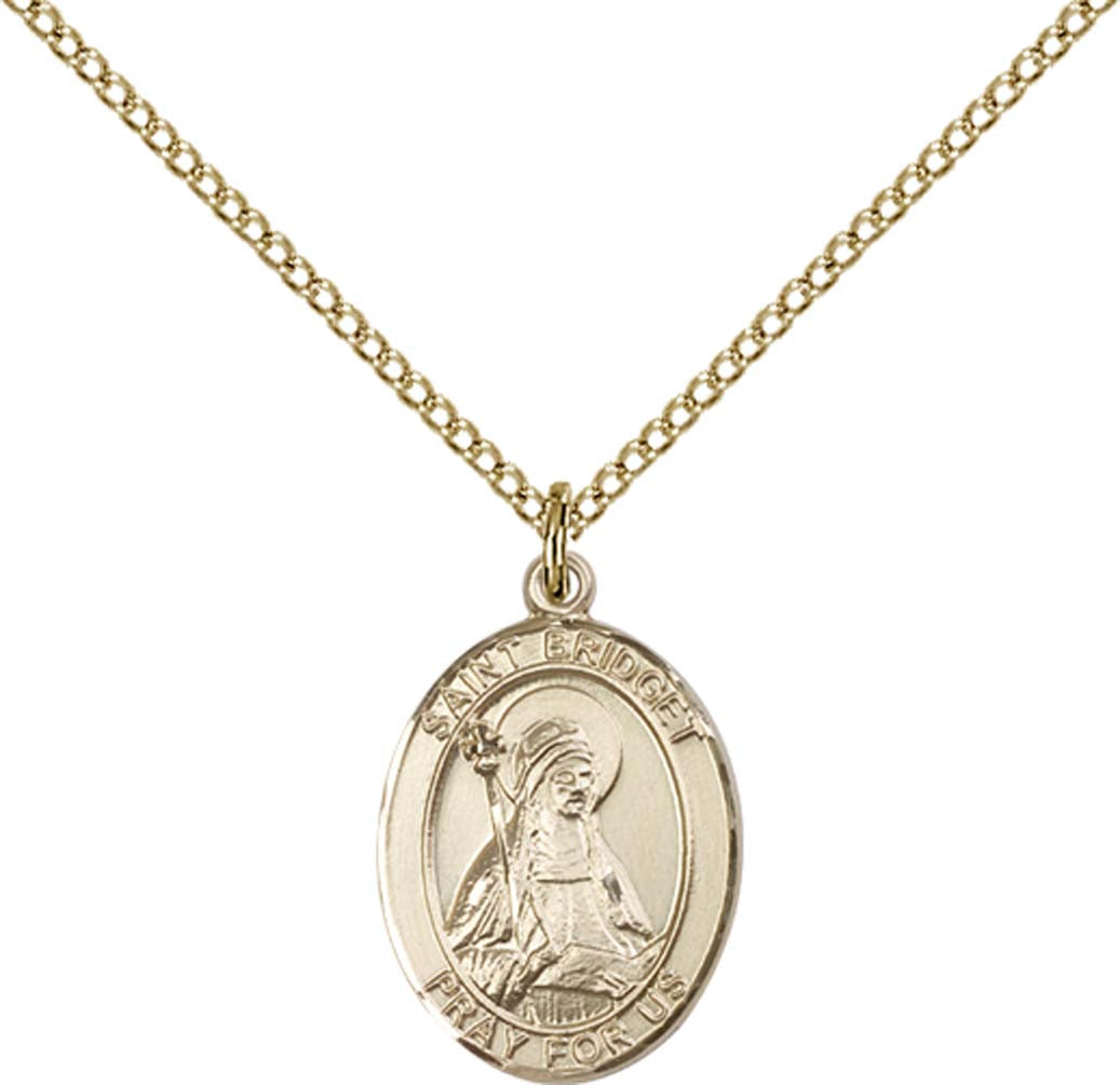 14kt Gold Filled St. Bridget of Sweden Pendant with 18 inch Gold Filled Light Curb Chain