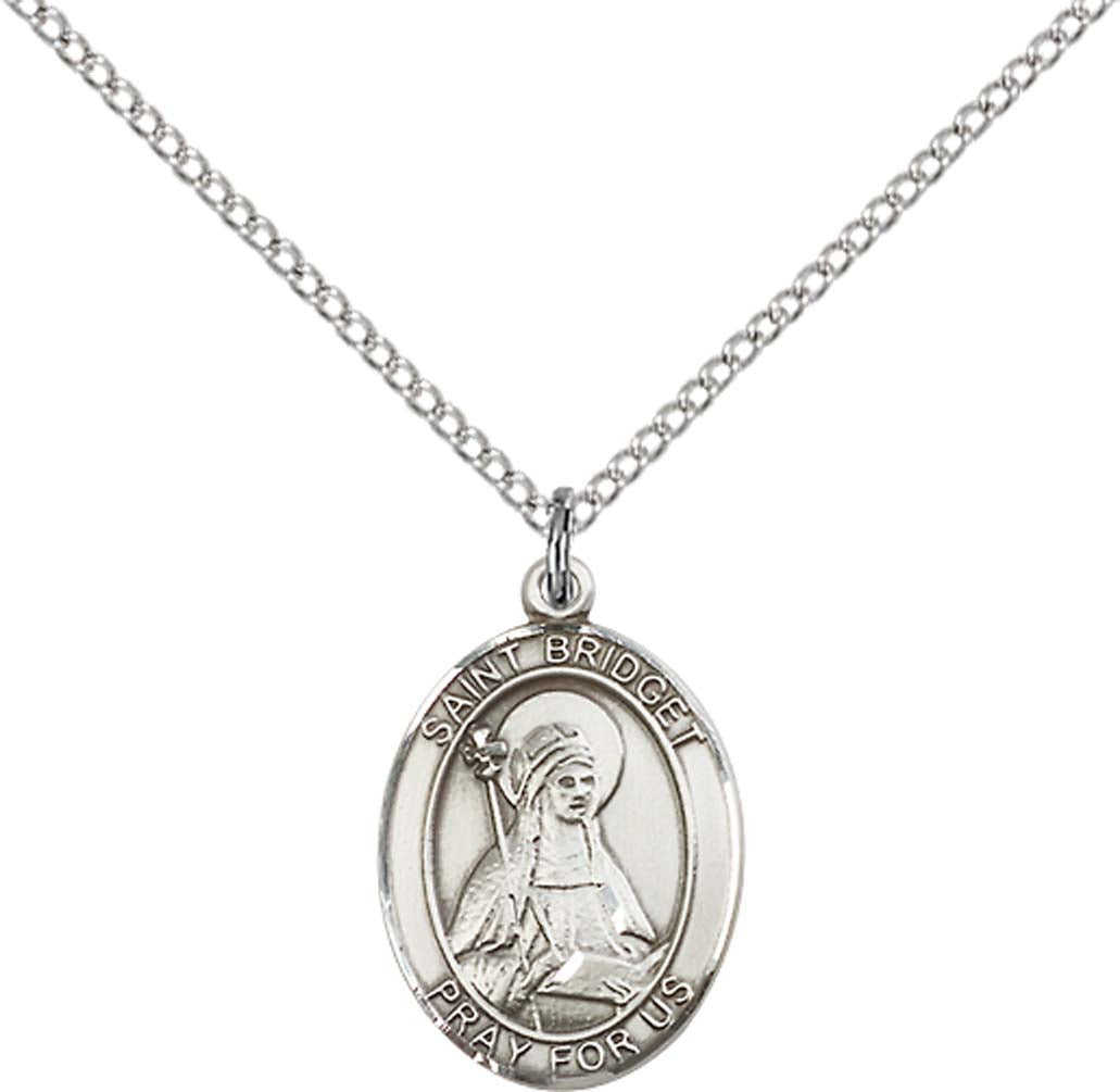 Sterling Silver St. Bridget of Sweden Pendant with 18 inch Sterling Silver Light Curb Chain