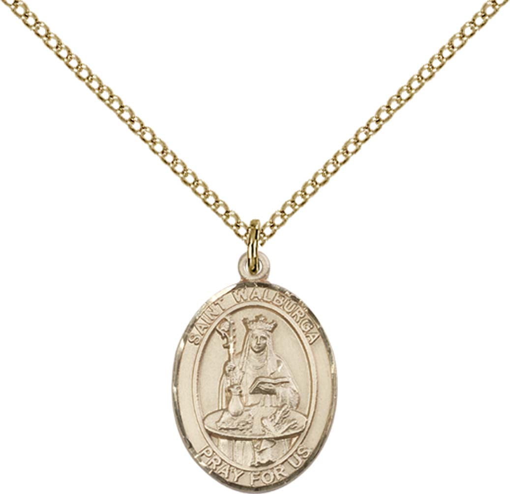 14kt Gold Filled St. Walburga Pendant with 18 inch Gold Filled Light Curb Chain - Medium