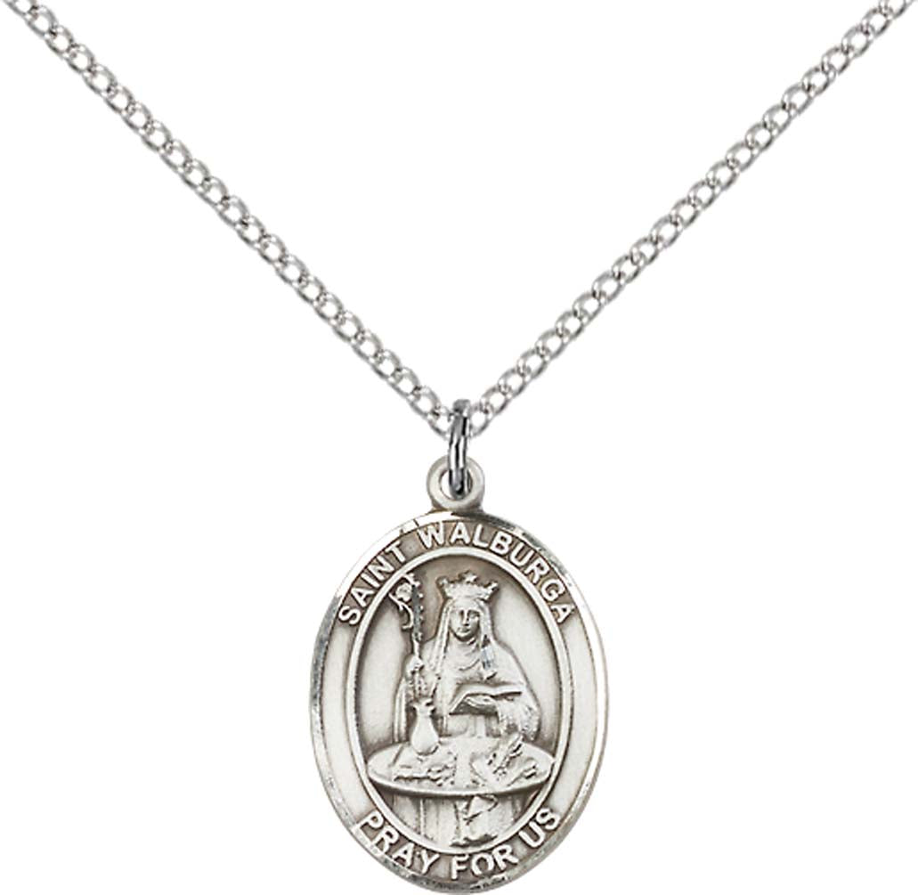 Sterling Silver St. Walburga Pendant with 18 inch Sterling Silver Light Curb Chain - Medium