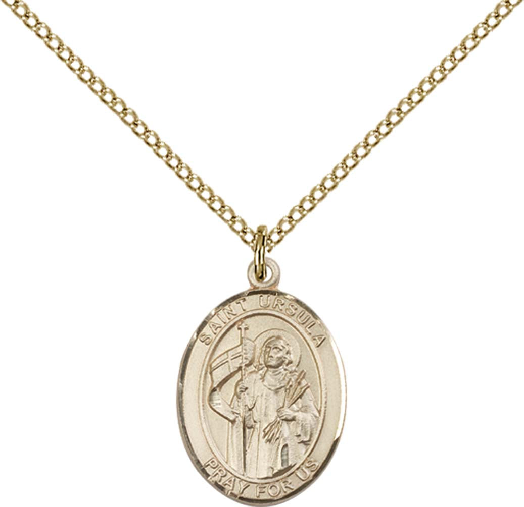 14kt Gold Filled St. Ursula Pendant with 18 inch Gold Filled Light Curb Chain