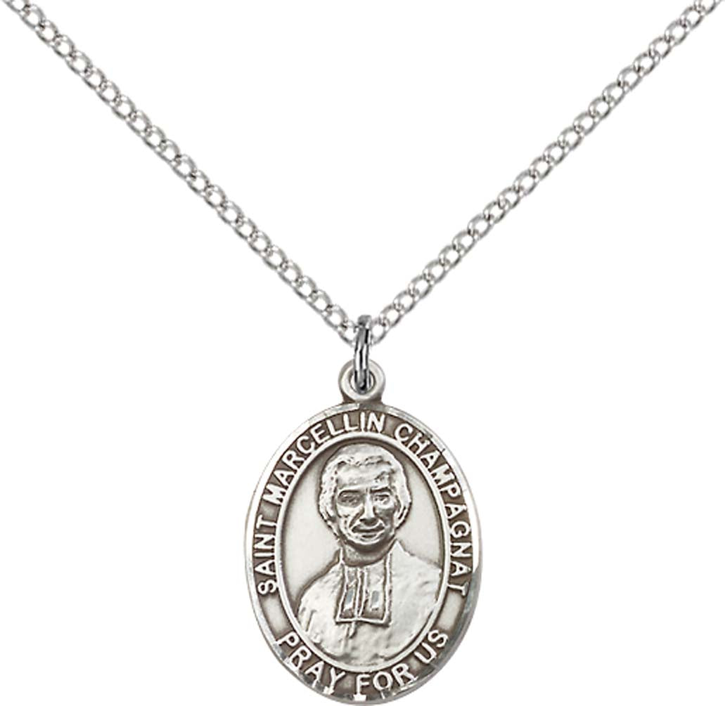 Sterling Silver St. Marcellin Champagnat Pendant with 18 inch Sterling Silver Light Curb Chain