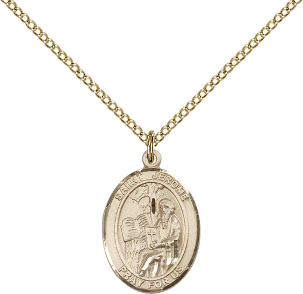 14kt Gold Filled St. Jerome Pendant with 18 inch Gold Filled Light Curb Chain