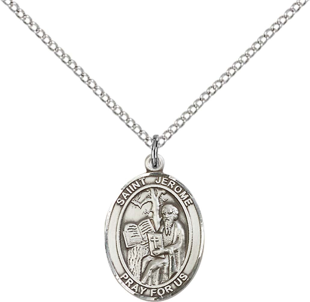 Sterling Silver St. Jerome Pendant with 18 inch Sterling Silver Light Curb Chain