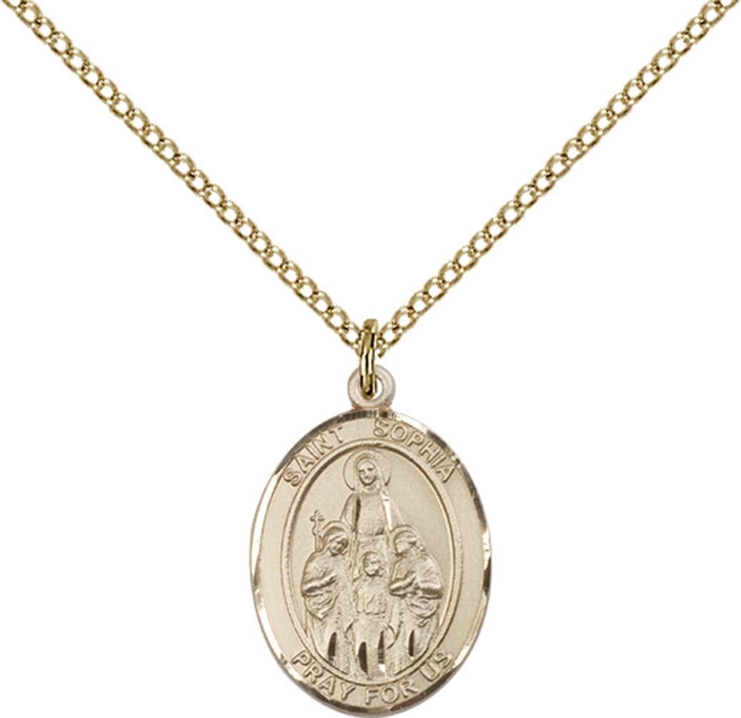 14kt Gold Filled St. Sophia Pendant with 18 inch Gold Filled Light Curb Chain - Medium
