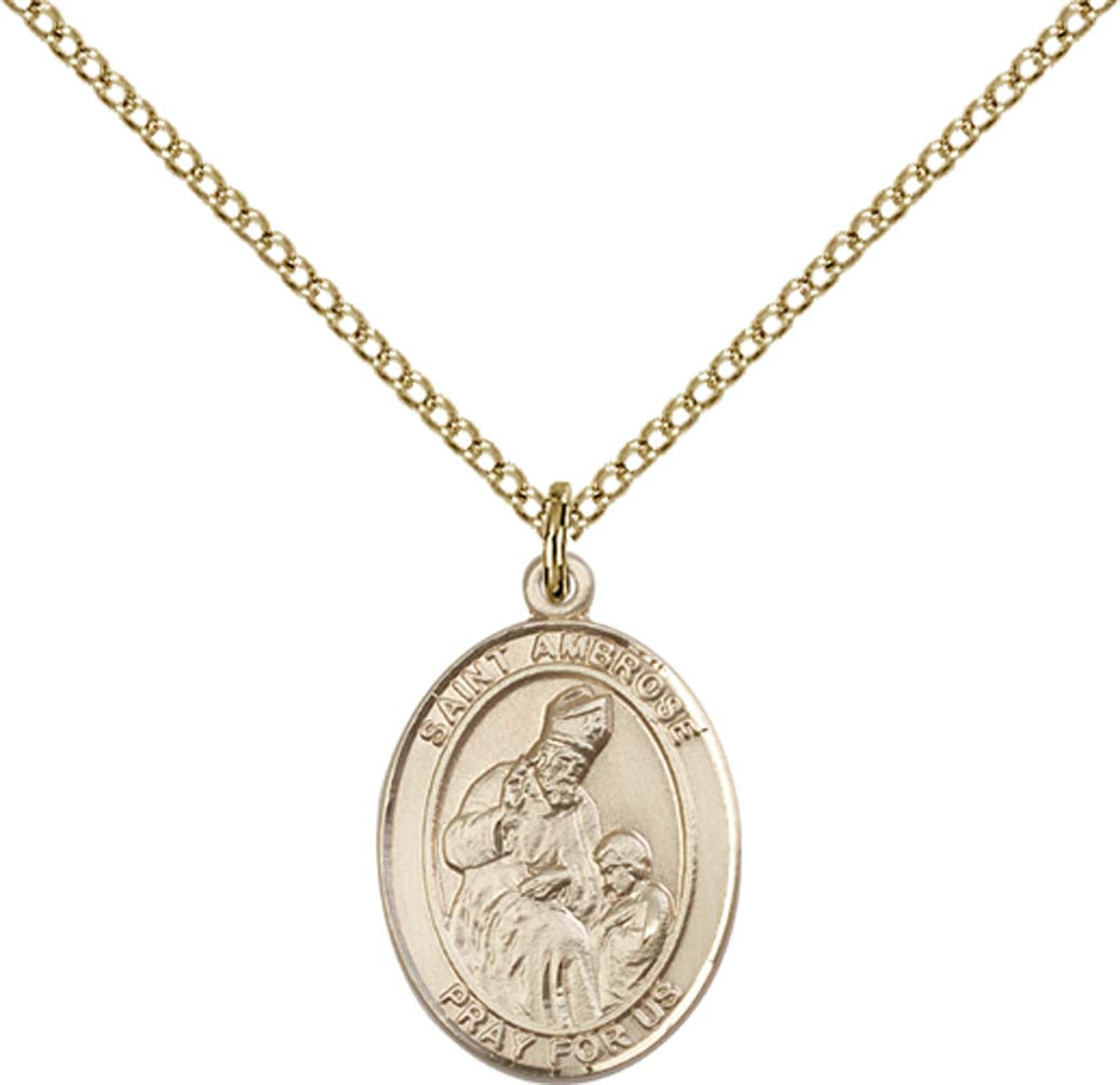 14kt Gold Filled St. Ambrose Pendant with 18 inch Gold Filled Light Curb Chain