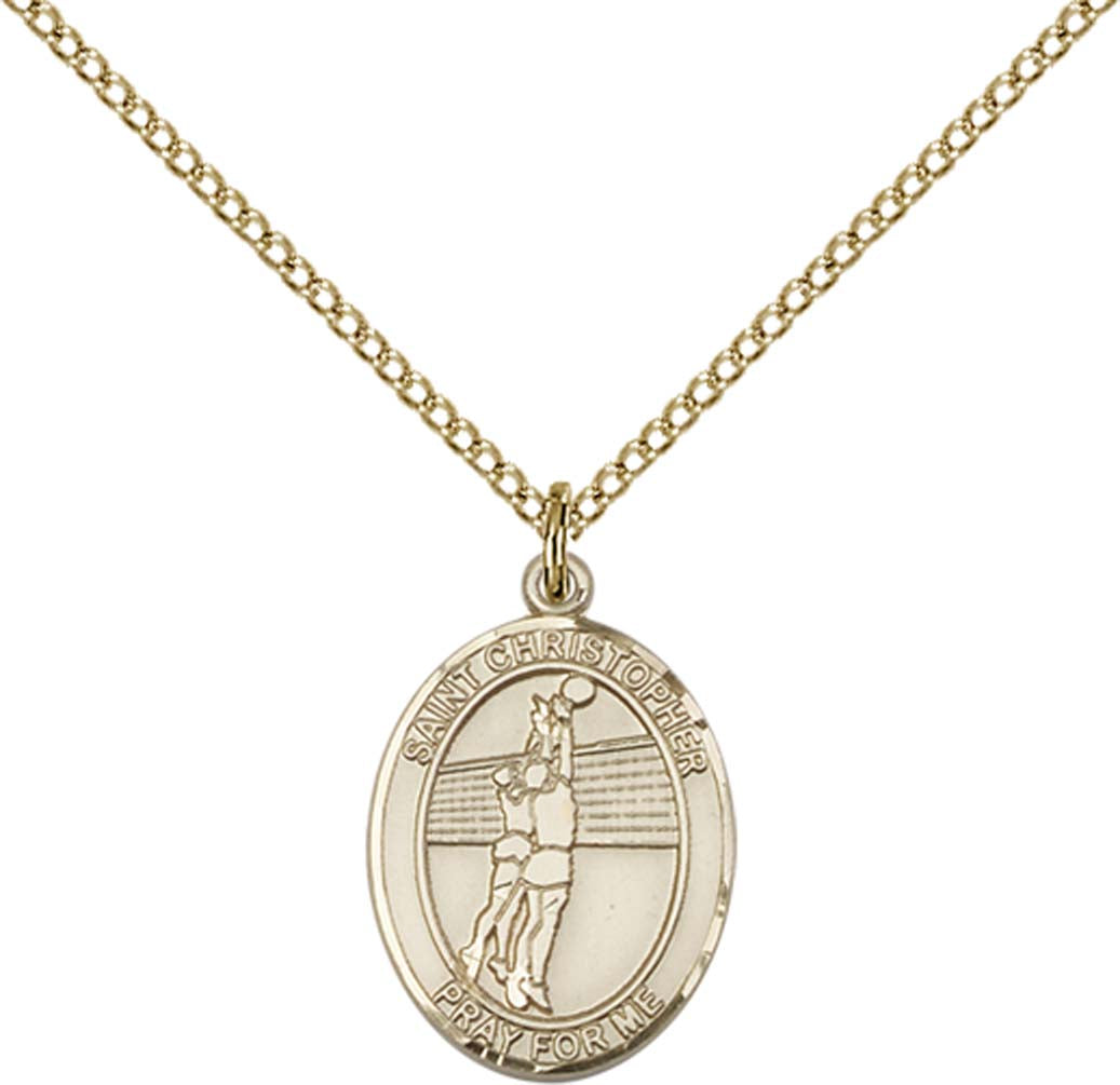 14kt Gold Filled St. Christopher/Volleyball Pendant with 18 inch Gold Filled Light Curb Chain