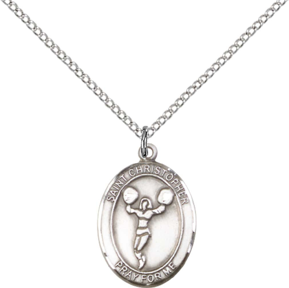 Sterling Silver St. Christopher/Cheerleading Penda with 18 inch Sterling Silver Light Curb Chain