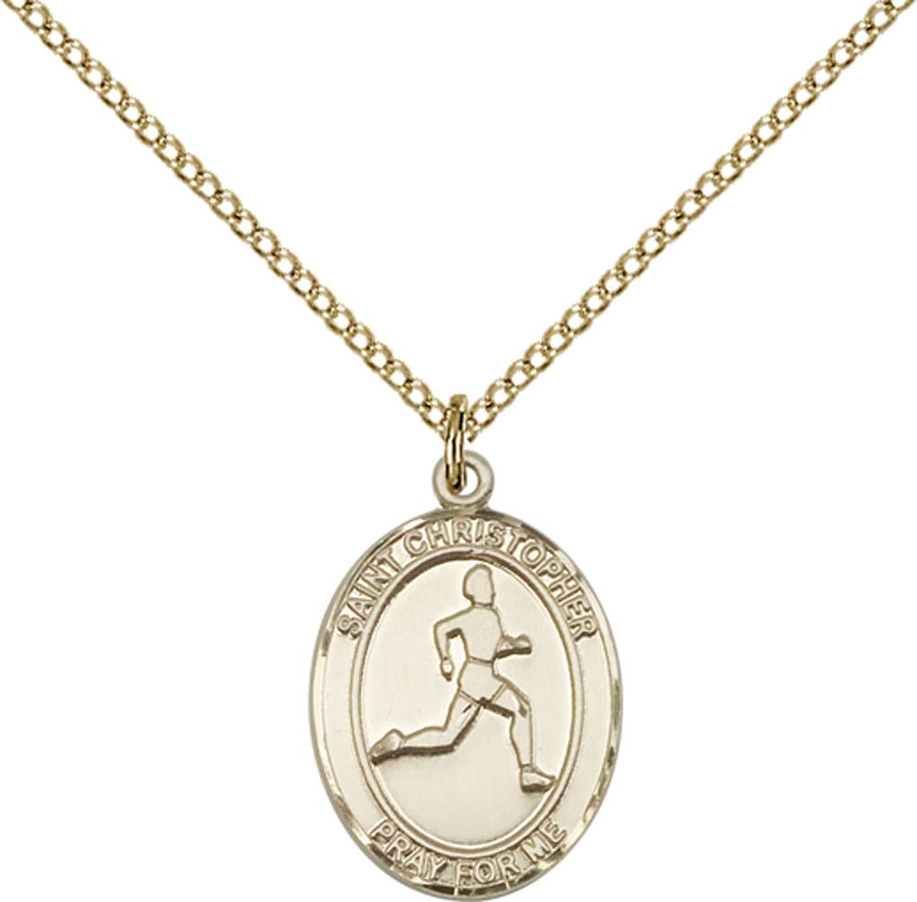 14kt Gold Filled St. Christopher/Track & Field Pendant with 18 inch Gold Filled Light Curb Chain
