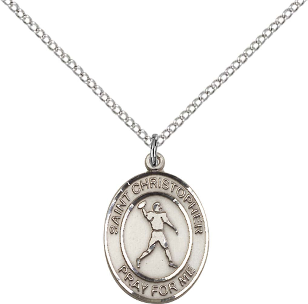 Sterling Silver St. Christopher/Football Pendant with 18 inch Sterling Silver Light Curb Chain