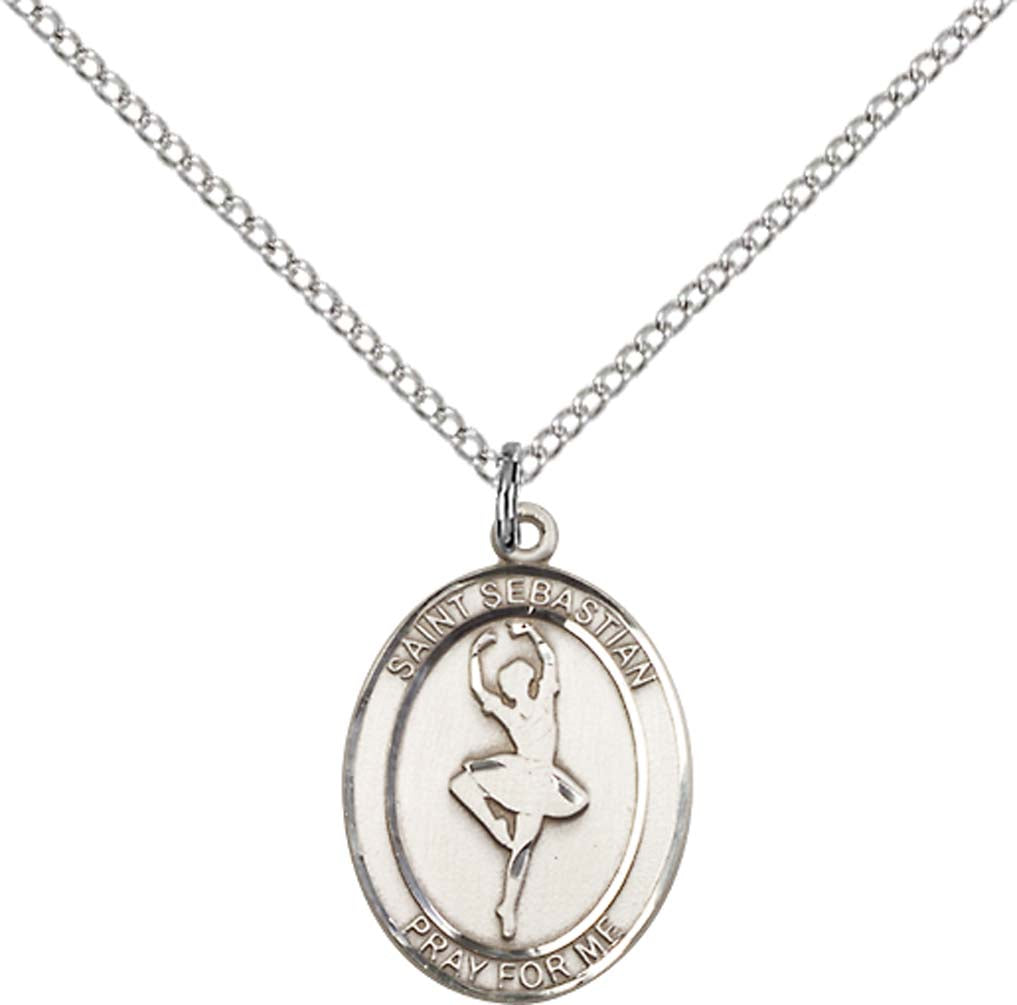Sterling Silver St. Sebastian/Dance Pendant with 18 inch Sterling Silver Light Curb Chain