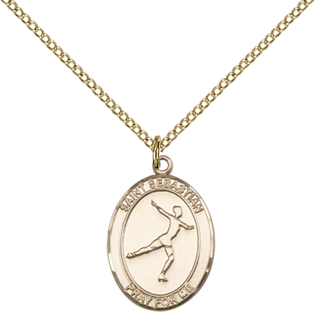 14kt Gold Filled St. Sebastian/Figure Skating Pendant with 18 inch Gold Filled Light Curb Chain