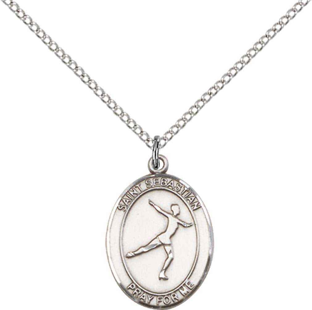 Sterling Silver St. Sebastian/Figure Skating Penda with 18 inch Sterling Silver Light Curb Chain