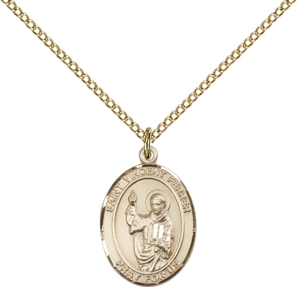 14kt Gold Filled St. Vincent Ferrer Pendant with 18 inch Gold Filled Light Curb Chain - Medium