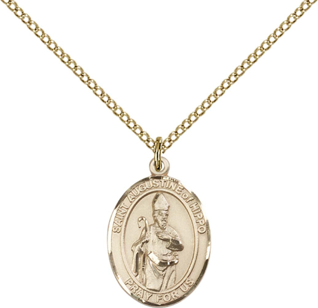 14kt Gold Filled St. Augustine of Hippo Pendant with 18 inch Gold Filled Light Curb Chain - Medium