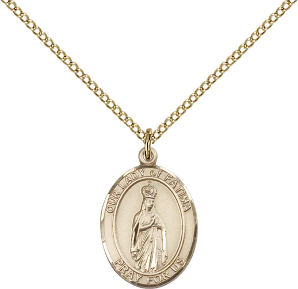 14kt Gold Filled O/L of Fatima Pendant with 18 inch Gold Filled Light Curb Chain - Medium