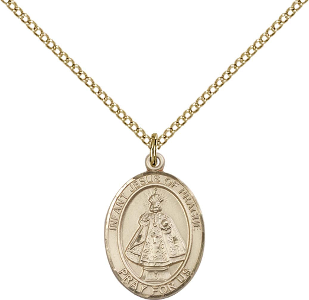 14kt Gold Filled Infant of Prague Pendant with 18 inch Gold Filled Light Curb Chain - Medium