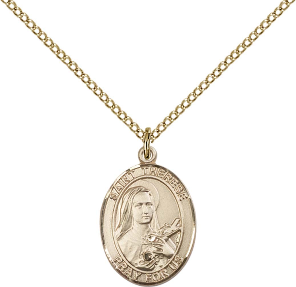 14kt Gold Filled St. Therese of Lisieux Pendant with 18 inch Gold Filled Light Curb Chain - Medium