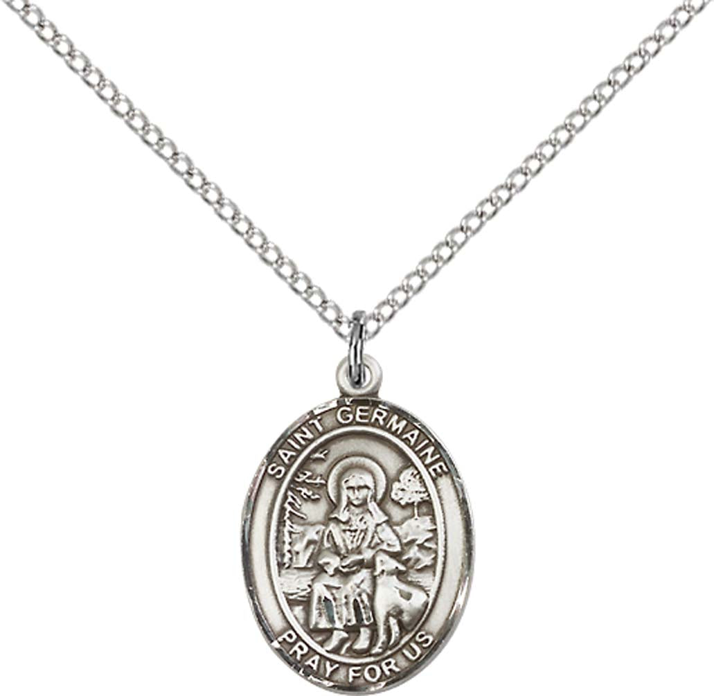 Sterling Silver St. Germaine Cousin Pendant with 18 inch Sterling Silver Light Curb Chain - Medium