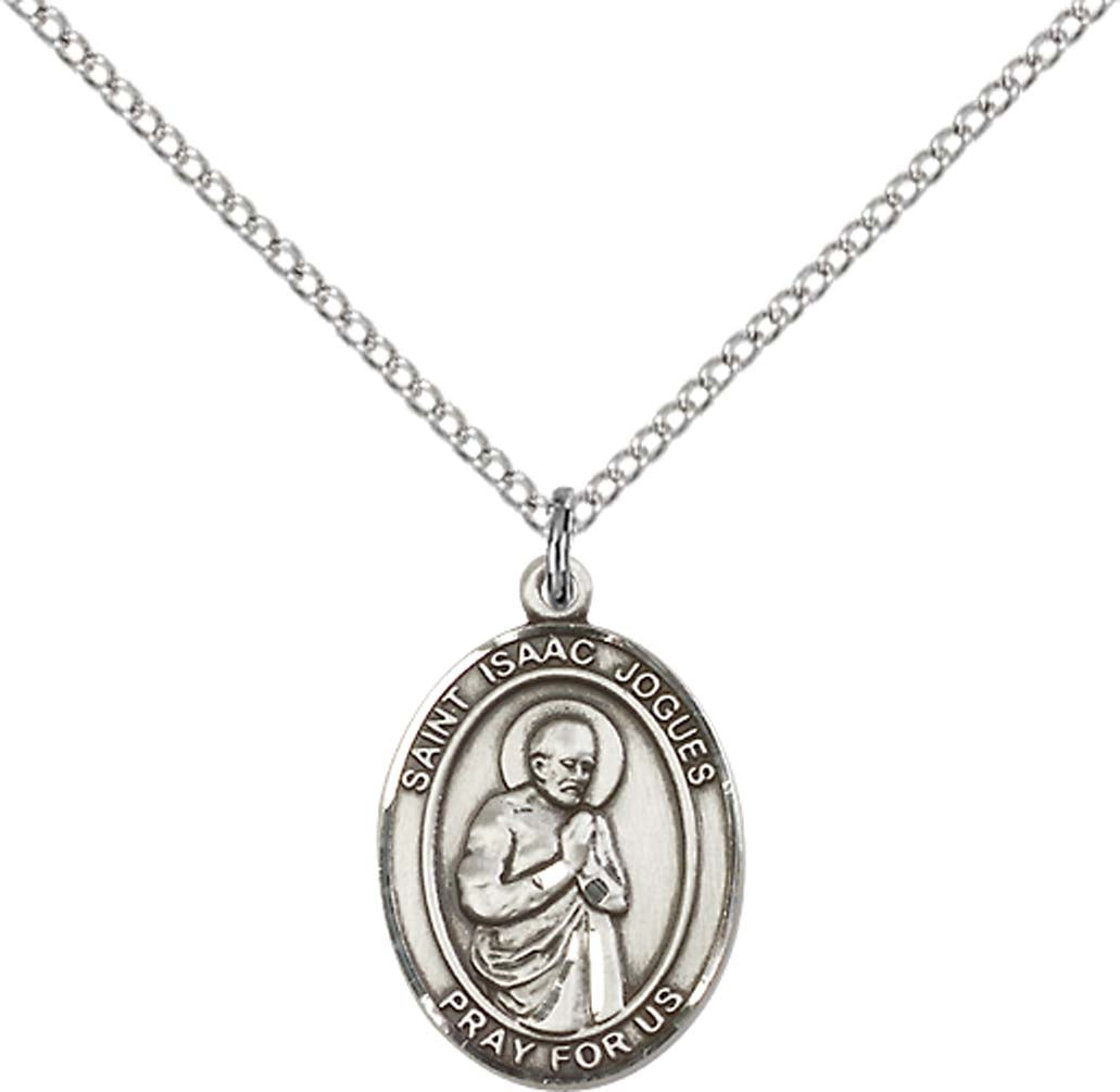 Sterling Silver St. Isaac Jogues Pendant with 18 inch Sterling Silver Light Curb Chain - Medium