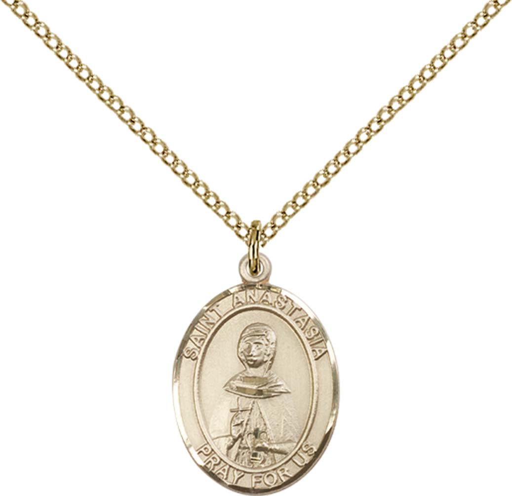 14kt Gold Filled St. Anastasia Pendant with 18 inch Gold Filled Light Curb Chain - Medium