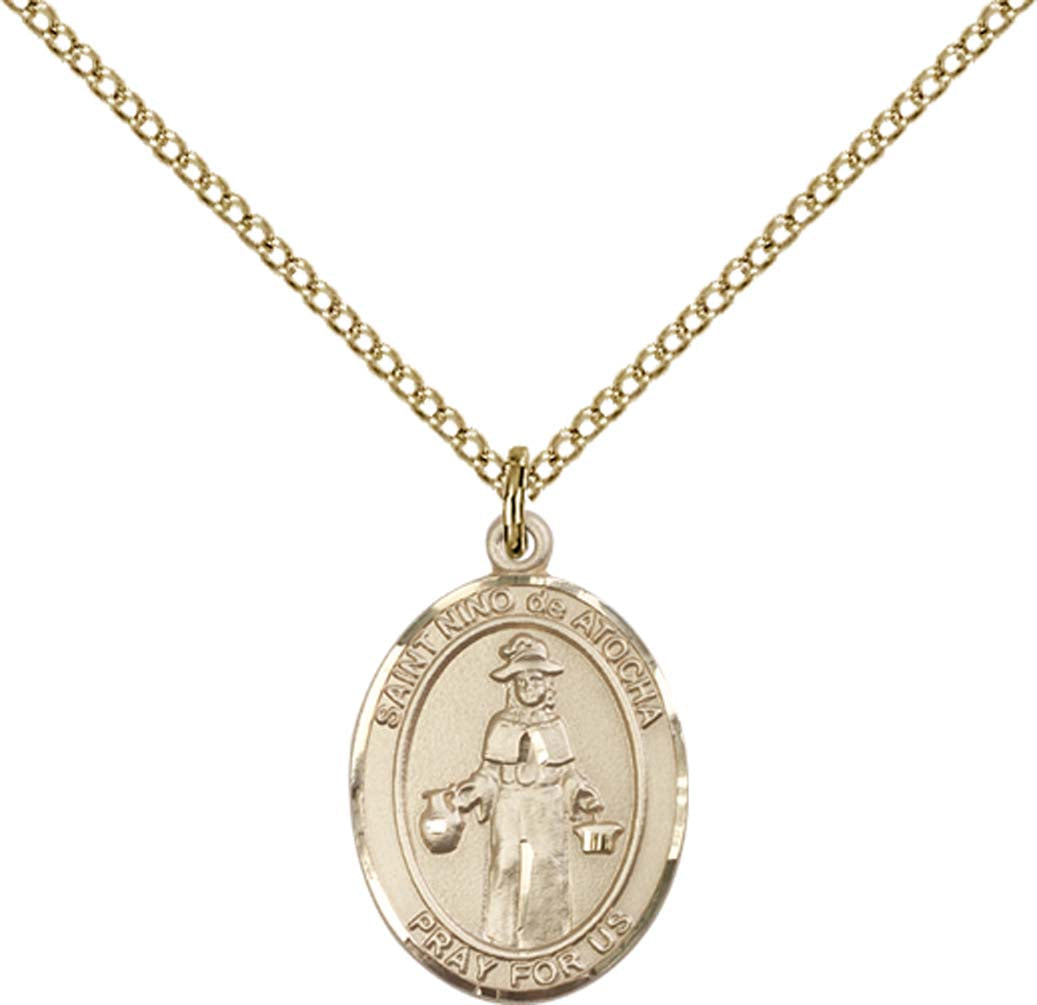 14kt Gold Filled St. Nino de Atocha Pendant with 18 inch Gold Filled Light Curb Chain - Medium