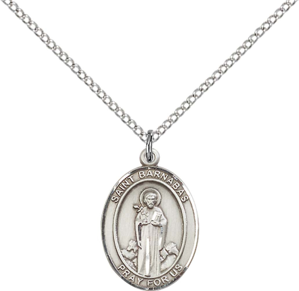 Sterling Silver St. Barnabas Pendant with 18 inch Sterling Silver Light Curb Chain - Medium