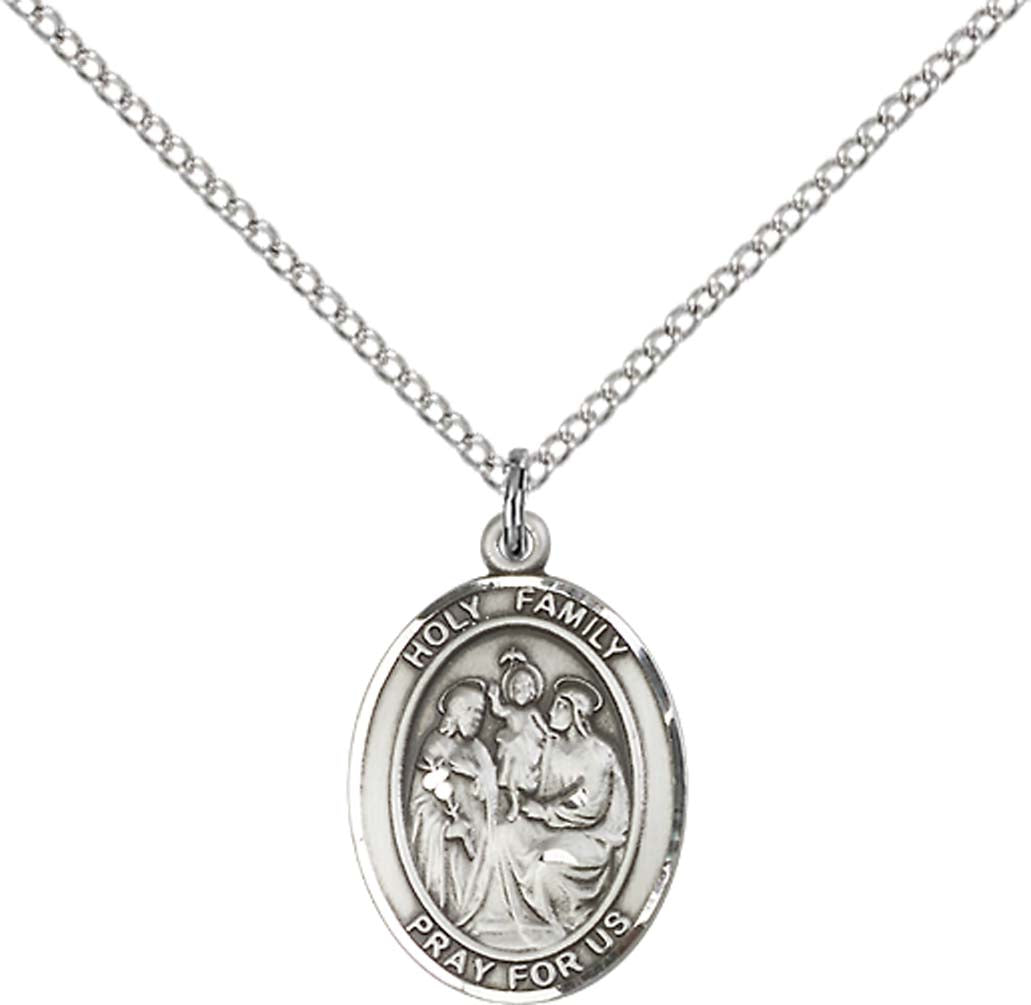 Sterling Silver Holy Family Pendant with 18 inch Sterling Silver Light Curb Chain - Medium