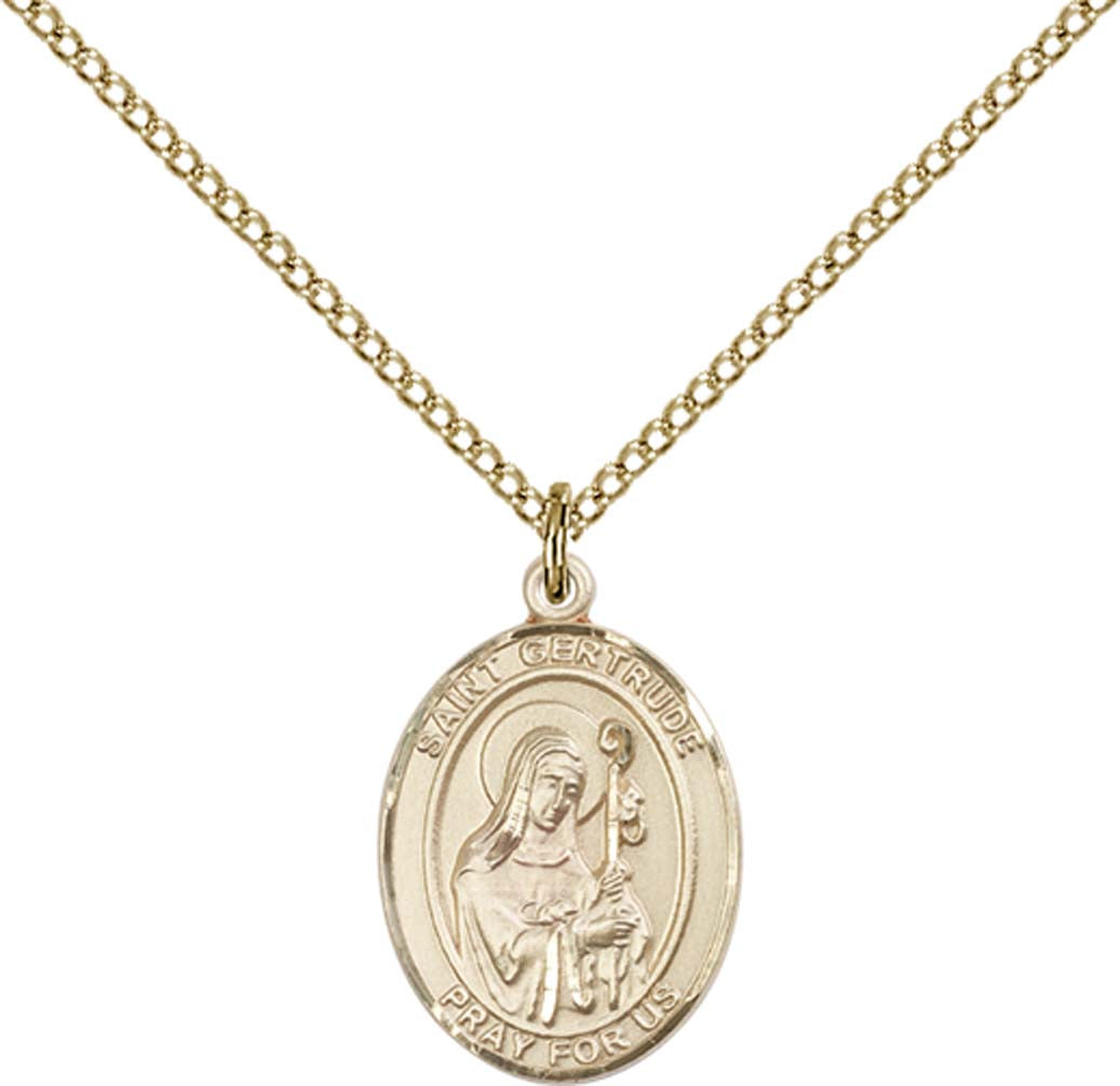 14kt Gold Filled St. Gertrude of Nivelles Pendant with 18 inch Gold Filled Light Curb Chain - Medium