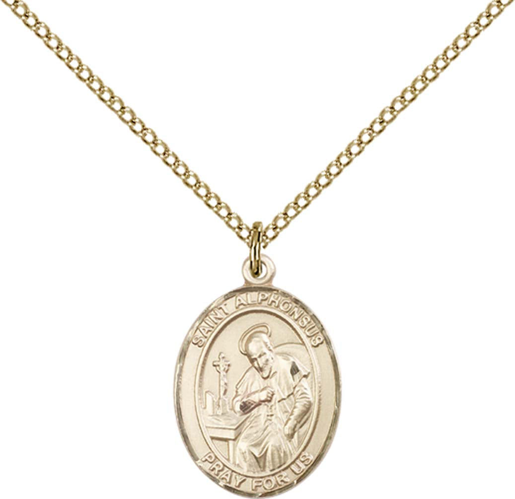 14kt Gold Filled St. Alphonsus Pendant with 18 inch Gold Filled Light Curb Chain - Medium