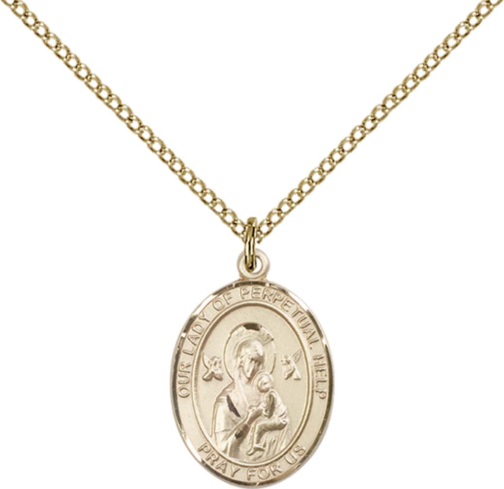 14kt Gold Filled O/L of Perpetual Help Pendant with 18 inch Gold Filled Light Curb Chain - Medium