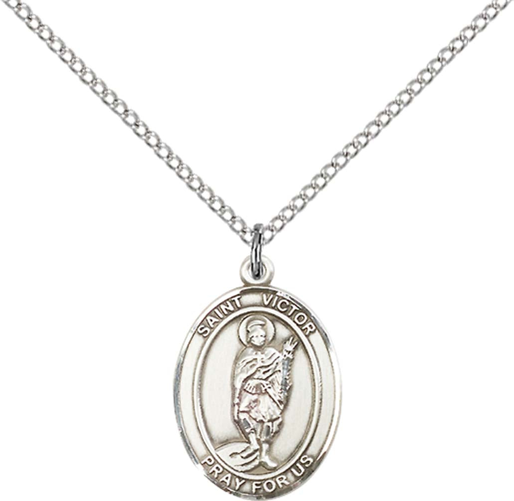 Sterling Silver St. Victor of Marseilles Pendant with 18 inch Sterling Silver Light Curb Chain - Medium