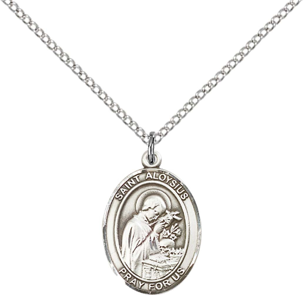 Sterling Silver St. Aloysius Gonzaga Pendant with 18 inch Sterling Silver Light Curb Chain - Medium