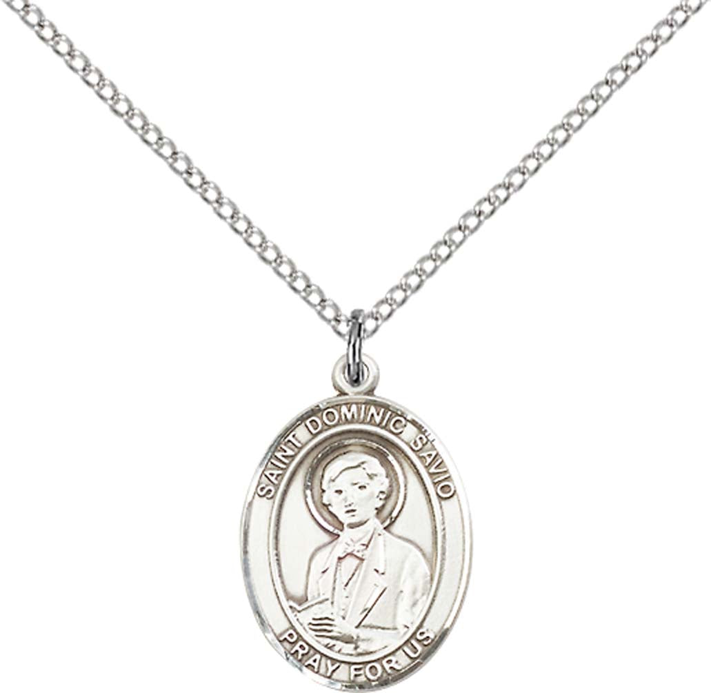 Sterling Silver St. Dominic Savio Pendant with 18 inch Sterling Silver Light Curb Chain - Medium