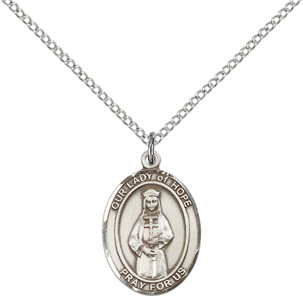 Sterling Silver O/L of Hope Pendant with 18 inch Sterling Silver Light Curb Chain - Medium
