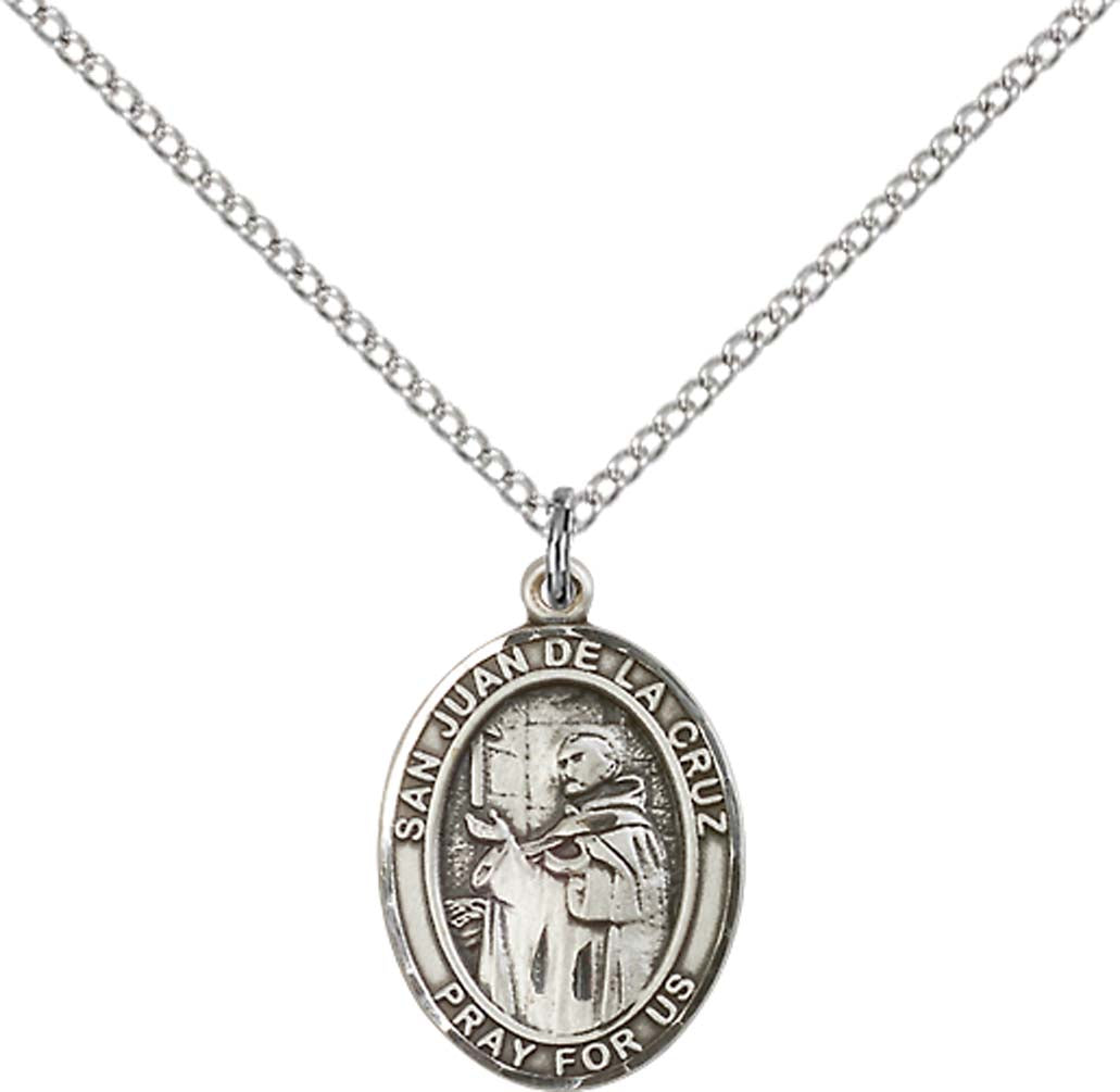 Sterling Silver San Juan De La Cruz Pendant with 18 inch Sterling Silver Light Curb Chain