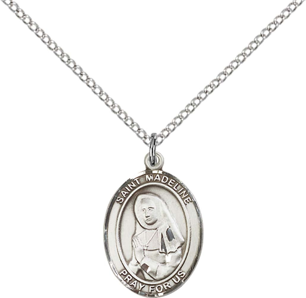 Sterling Silver St. Madeline Sophie Barat Pendant with 18 inch Sterling Silver Light Curb Chain - Medium