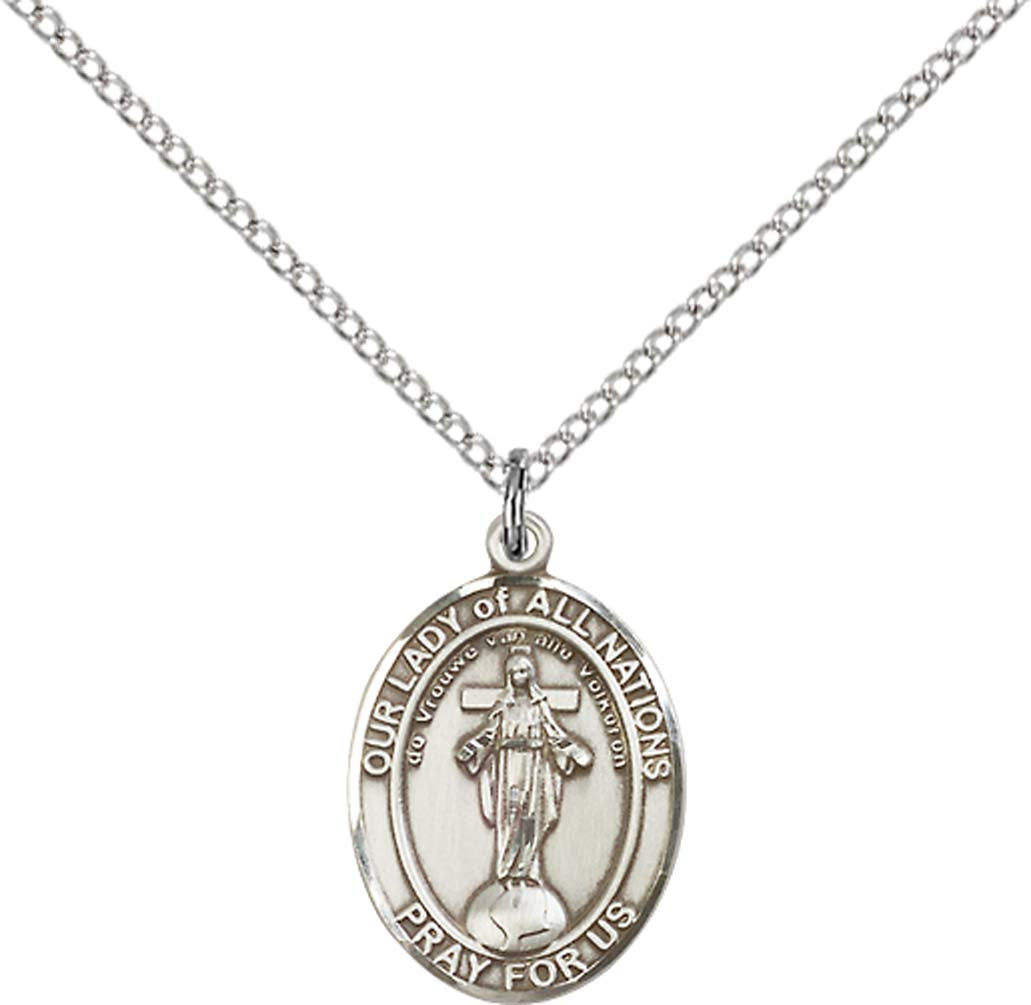 Sterling Silver O/L of All Nations Pendant with 18 inch Sterling Silver Light Curb Chain - Medium