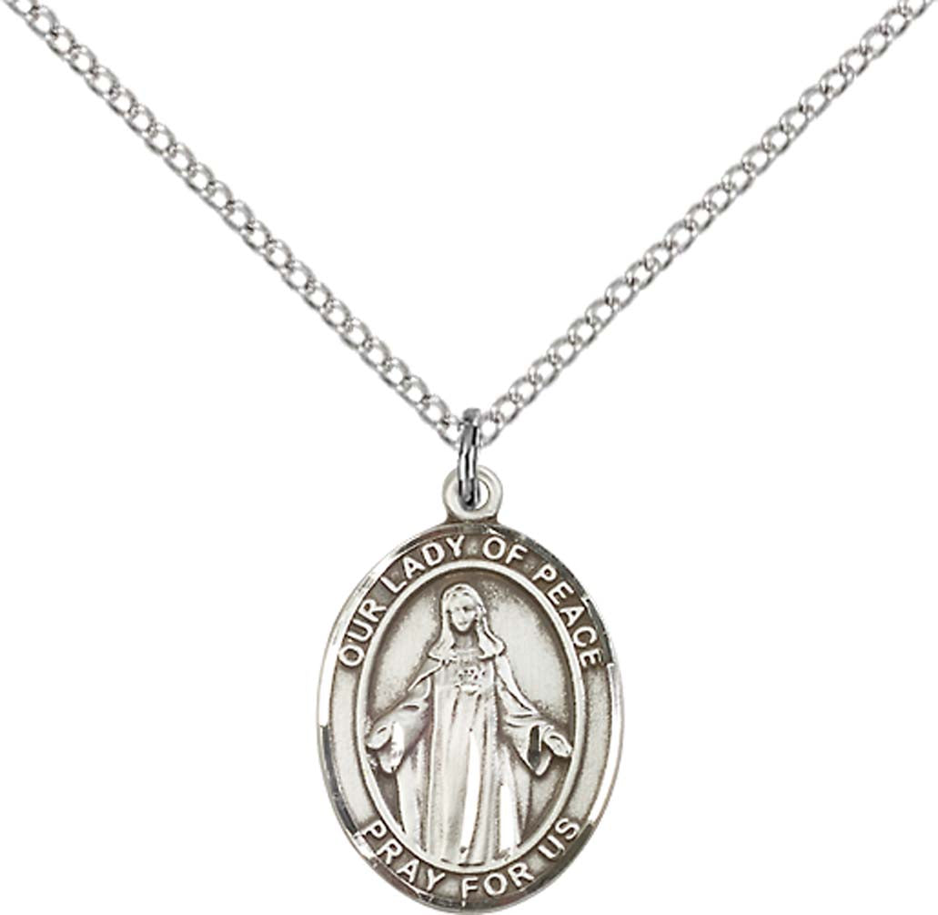 Sterling Silver O/L of Peace Pendant with 18 inch Sterling Silver Light Curb Chain - Medium