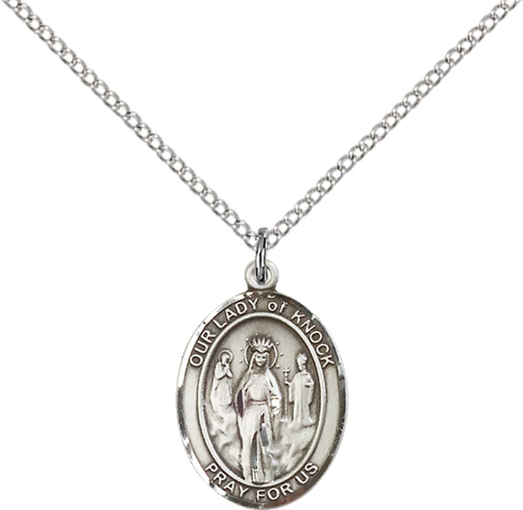 Sterling Silver O/L of Knock Pendant with 18 inch Sterling Silver Light Curb Chain - Medium