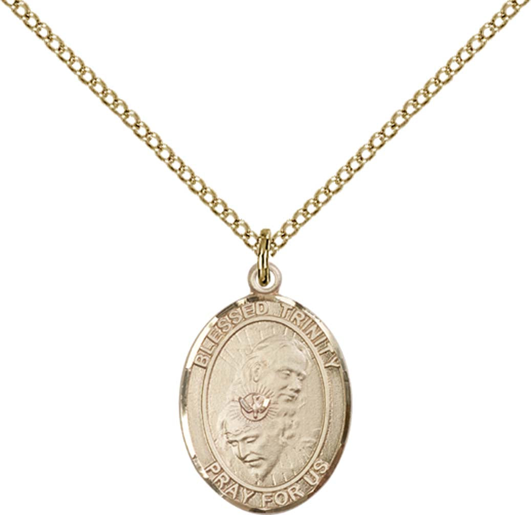 14kt Gold Filled Blessed Trinity Pendant with 18 inch Gold Filled Light Curb Chain - Medium
