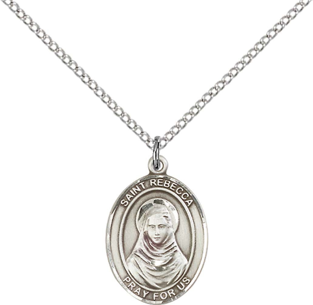 Sterling Silver St. Rebecca Pendant with 18 inch Sterling Silver Light Curb Chain - Medium