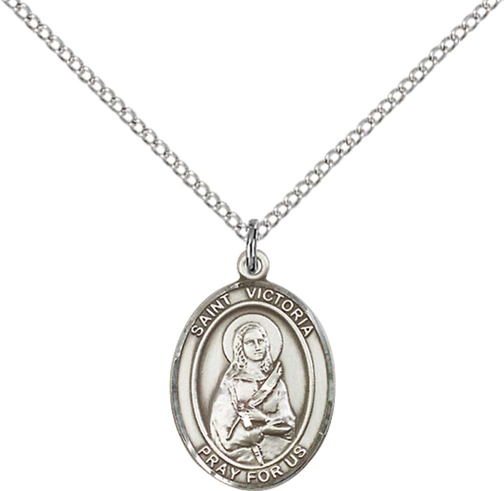 Sterling Silver St. Victoria Pendant with 18 inch Sterling Silver Light Curb Chain - Medium