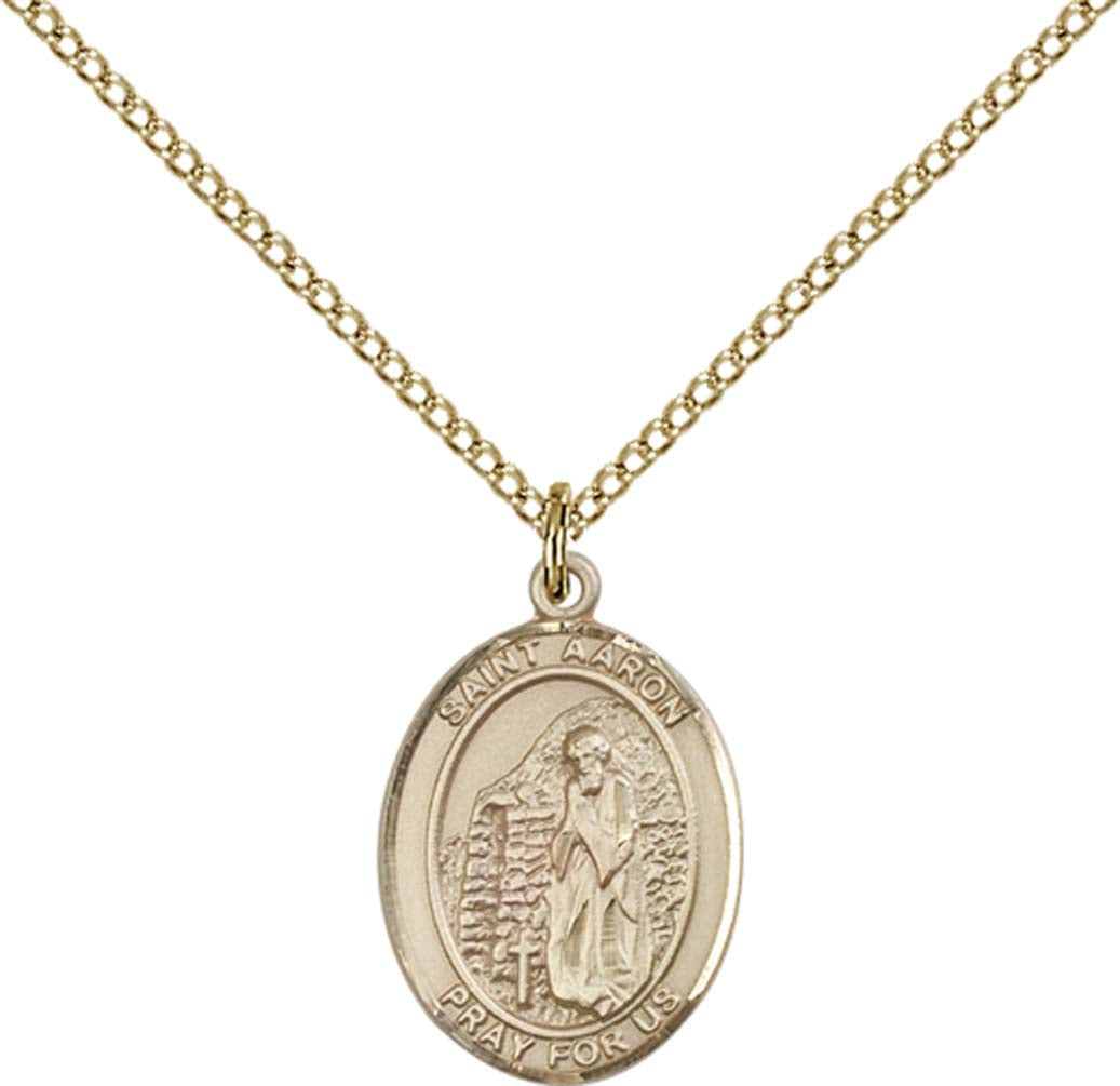 14kt Gold Filled St. Aaron Pendant with 18 inch Gold Filled Light Curb Chain - Medium