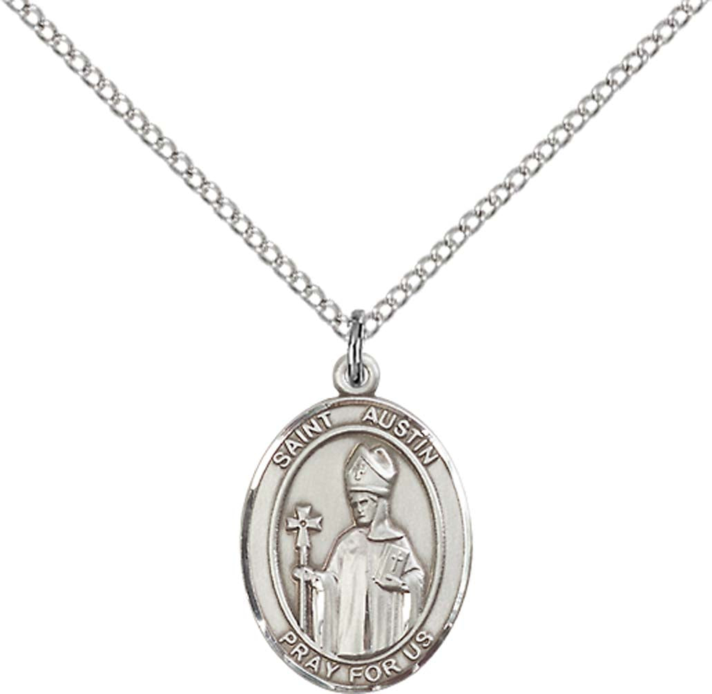 Sterling Silver St. Austin Pendant with 18 inch Sterling Silver Light Curb Chain - Medium