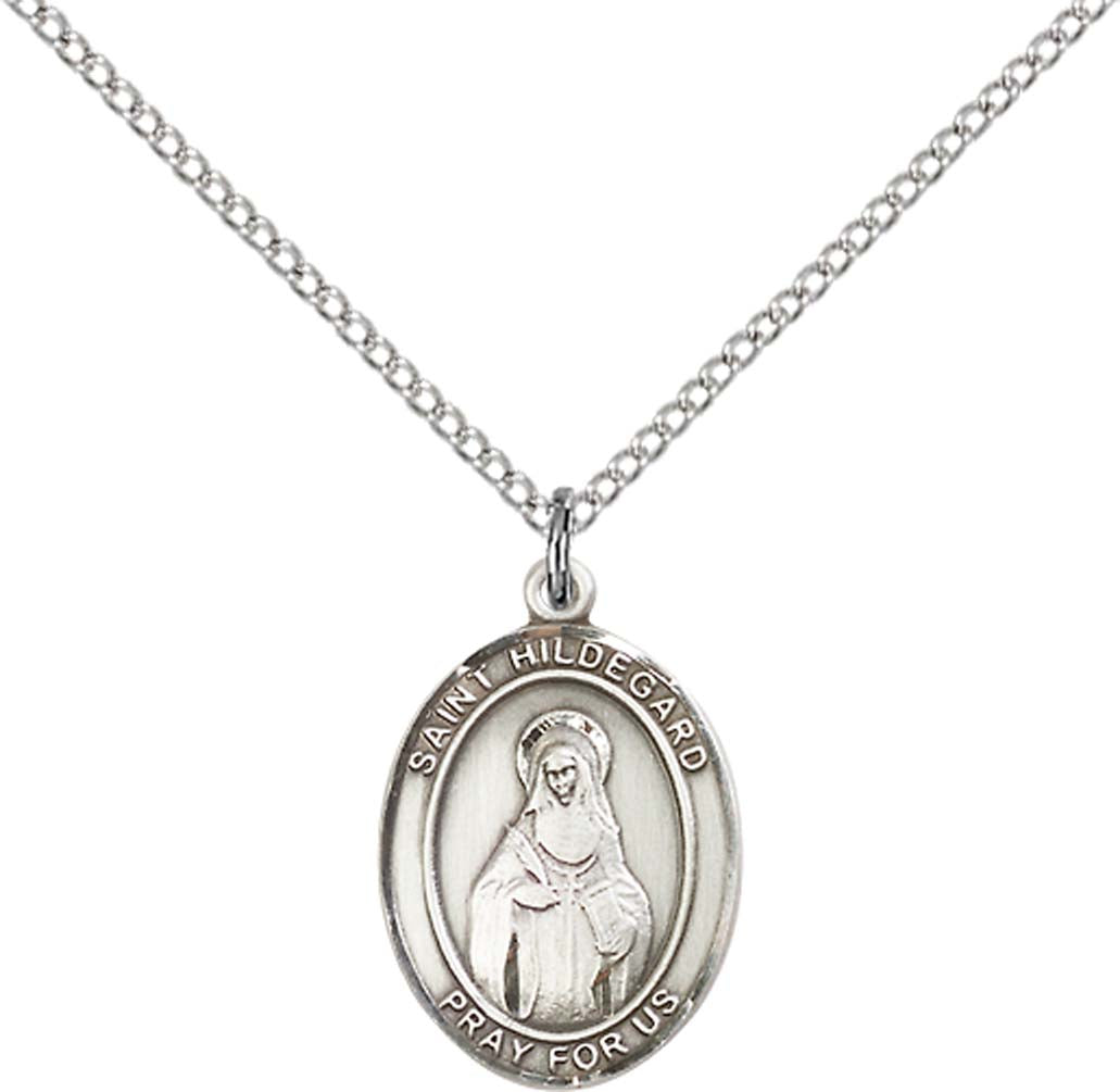Sterling Silver St. Hildegard Von Bingen Pendant with 18 inch Sterling Silver Light Curb Chain - Medium