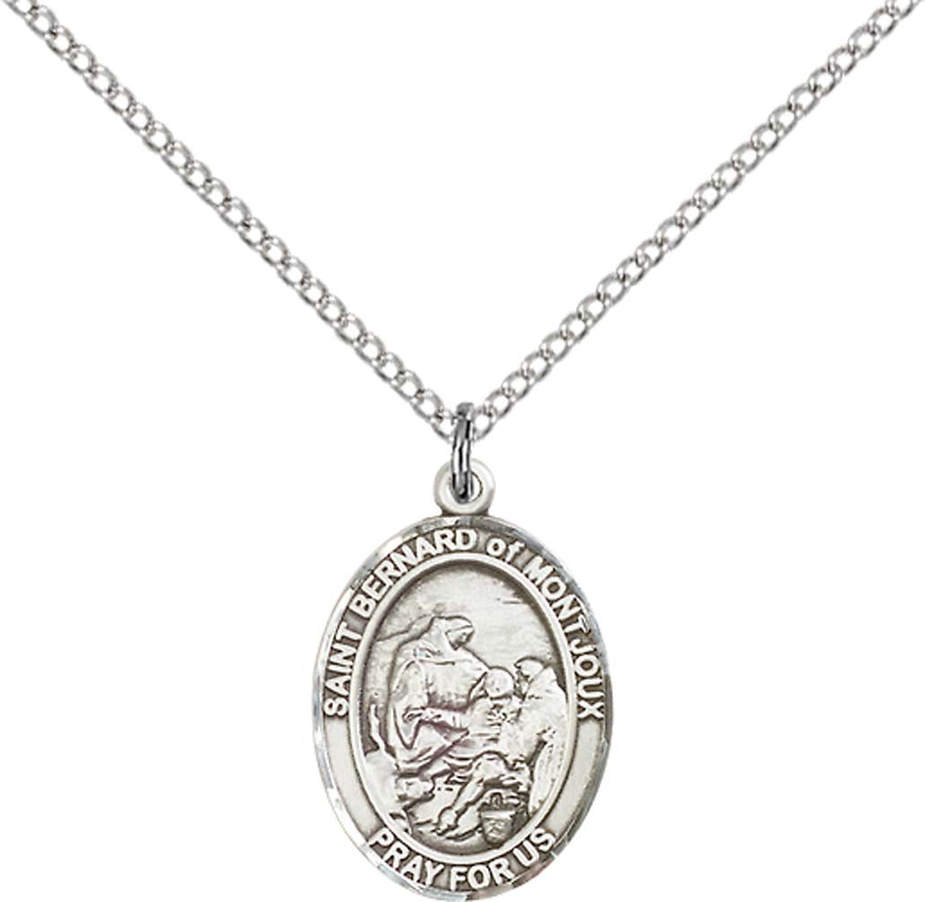 Sterling Silver St. Bernard of Montjoux Pendant with 18 inch Sterling Silver Light Curb Chain - Medium